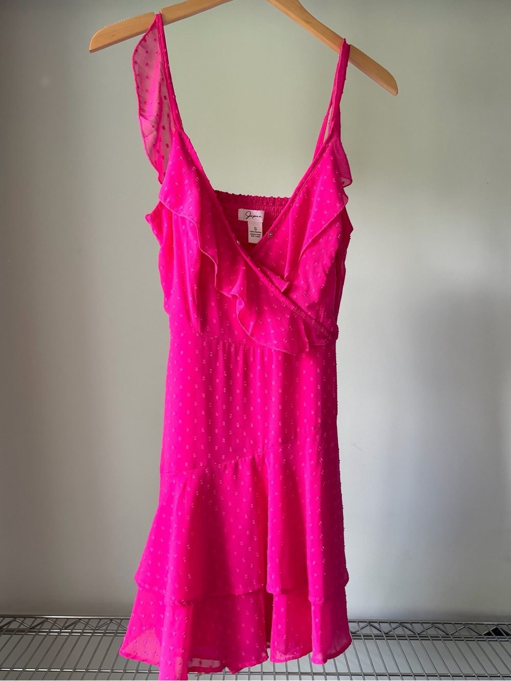 Japna Hot Pink Ruffle Tiered Spaghetti Strap Mini Romper